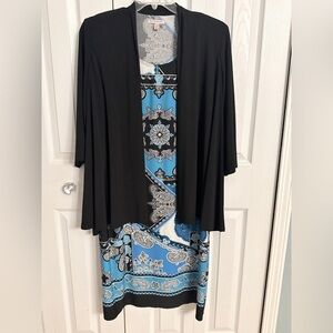 DB Studio Elegant Blue Patterned Midi Dress built in light jacket. Sz 16 EUC DD